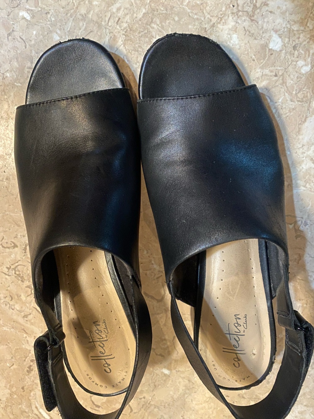 Clarks Black Leather Open-Toe Slingback Mules